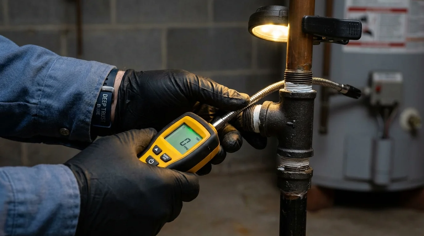 Gas leak detection with electronic sniffer by Johns Plumbing LLC in Clarion