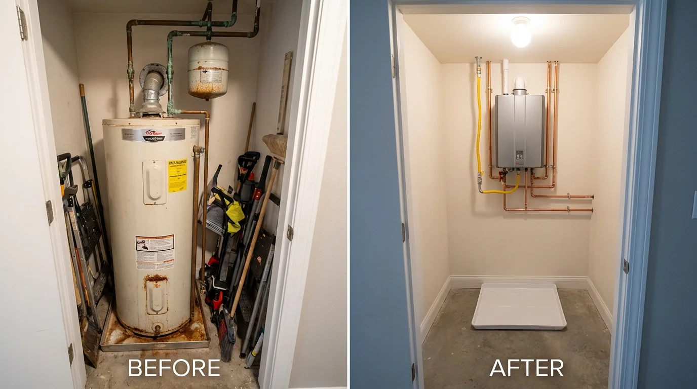 Tank water heater versus wall-mounted tankless unit comparison for Clarion, PA homeowners