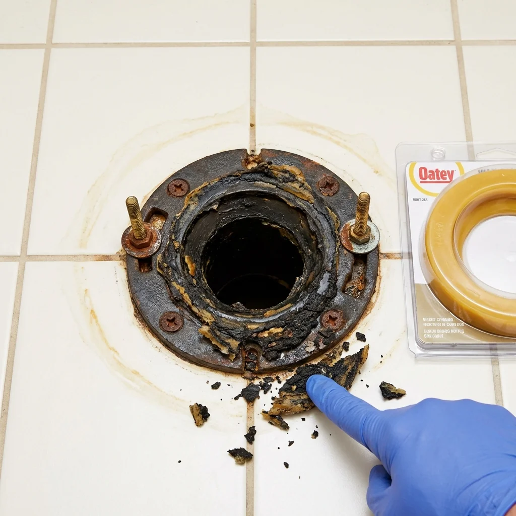 Failed wax ring showing water seepage at the base of a toilet in a Clarion, PA home