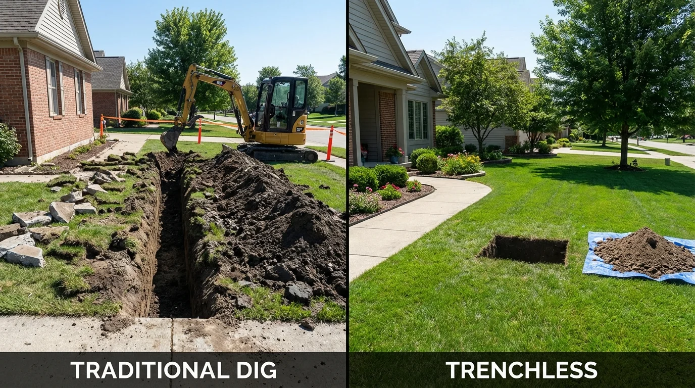 Trenchless sewer repair with minimal yard damage versus traditional excavation in Clarion, PA